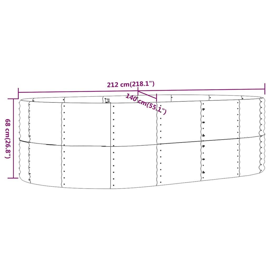 vidaXL Jardinière surélevée Anthracite 212 x 140 x 68 cm Acier galvanisé