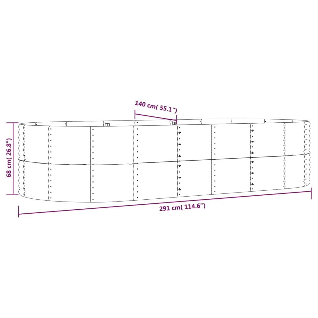 vidaXL Carré potager gris 291x140x68 cm Acier galvanisé