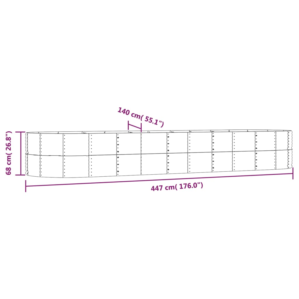 vidaXL Carré potager argenté 447x140x68 cm Acier galvanisé