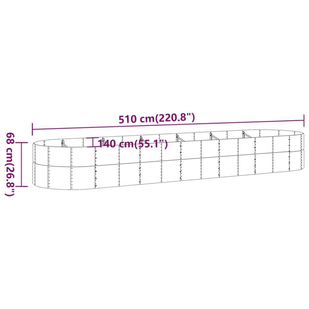 vidaXL Hochbeet Pulverbeschichteter Stahl 510x140x68 cm Grau