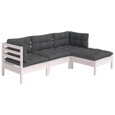 vidaXL Salon de jardin 4 pcs avec coussins Blanc Bois de pin