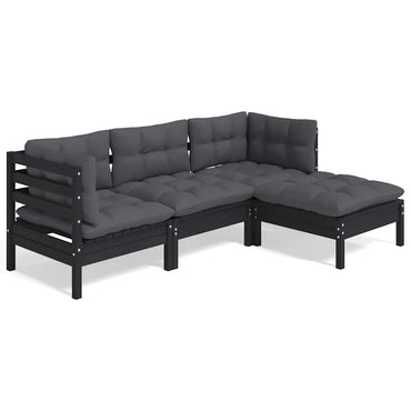vidaXL Ensemble de meubles de jardin 4 pcs avec coussins Noir Bois de pin