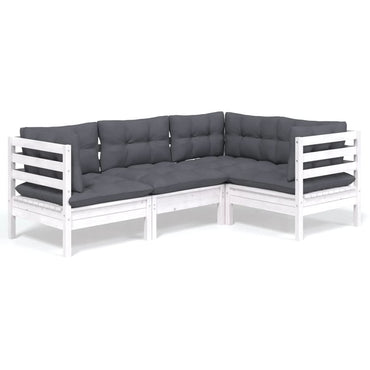 vidaXL Salon de jardin 4 pcs avec coussins Blanc Bois de pin