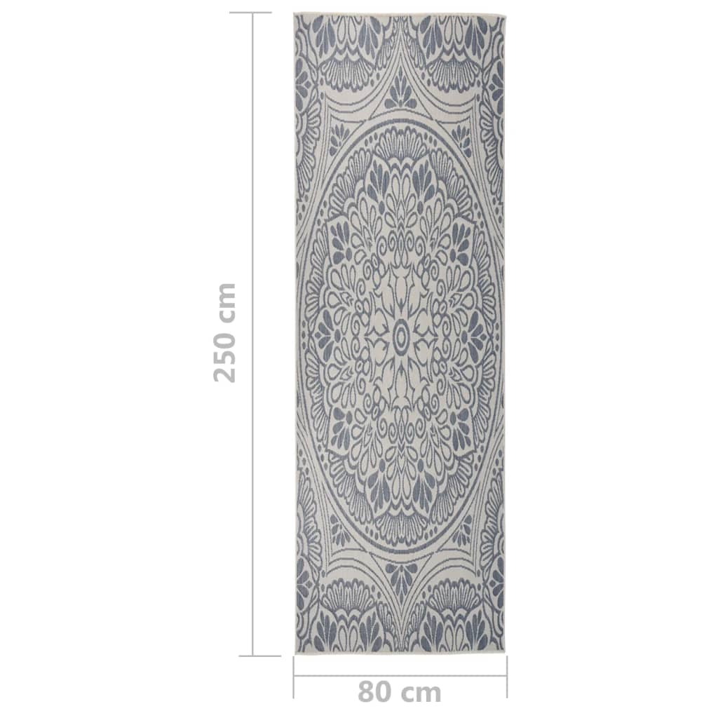 vidaXL Tapis d'extérieur tissé à plat 80x250 cm Motif bleu