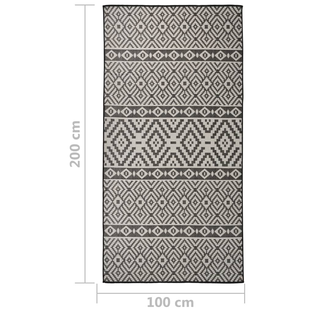 vidaXL Tapis d'extérieur tissé à plat 100x200 cm Noir à rayures