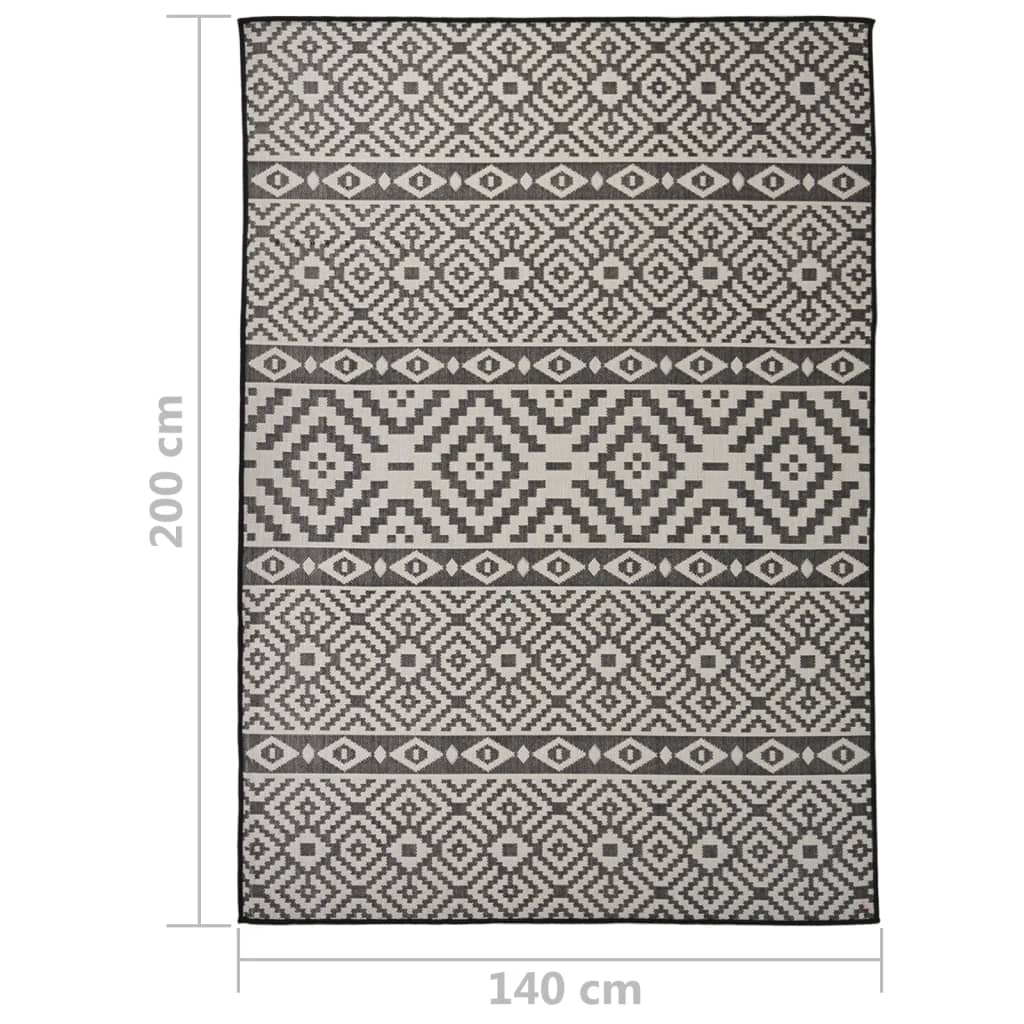 vidaXL Tapis d'extérieur tissé à plat 140x200 cm Noir rayé