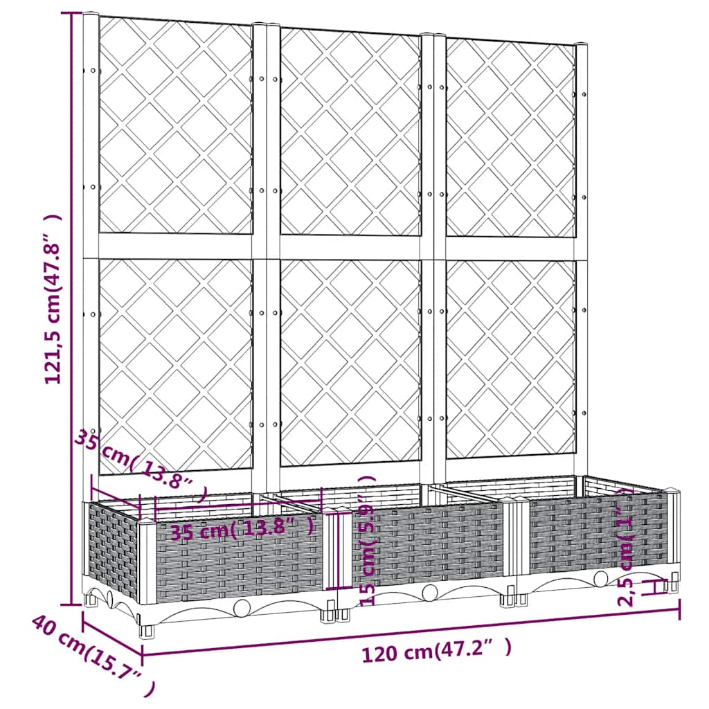 vidaXL Pflanzkübel mit Spalier Blaugrau 120x40x121,5 cm PP