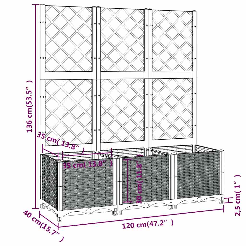 vidaXL Jardinière avec treillis Bleu-gris 120x40x136 cm PP