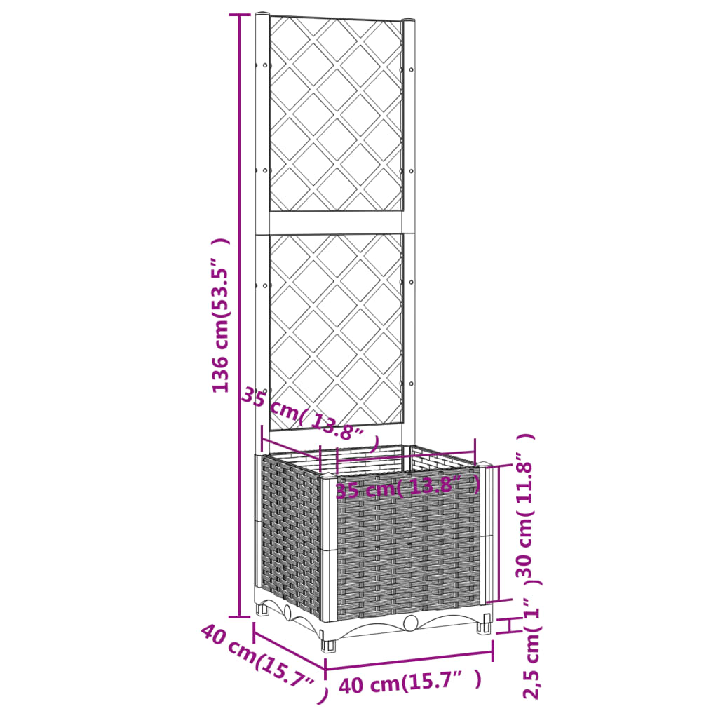 vidaXL Pflanzkübel mit Rankgitter Braun 40x40x136 cm PP