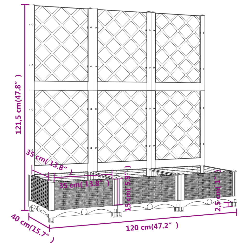 vidaXL Jardinière avec treillis Marron 120 x 40 x 121,5 cm PP
