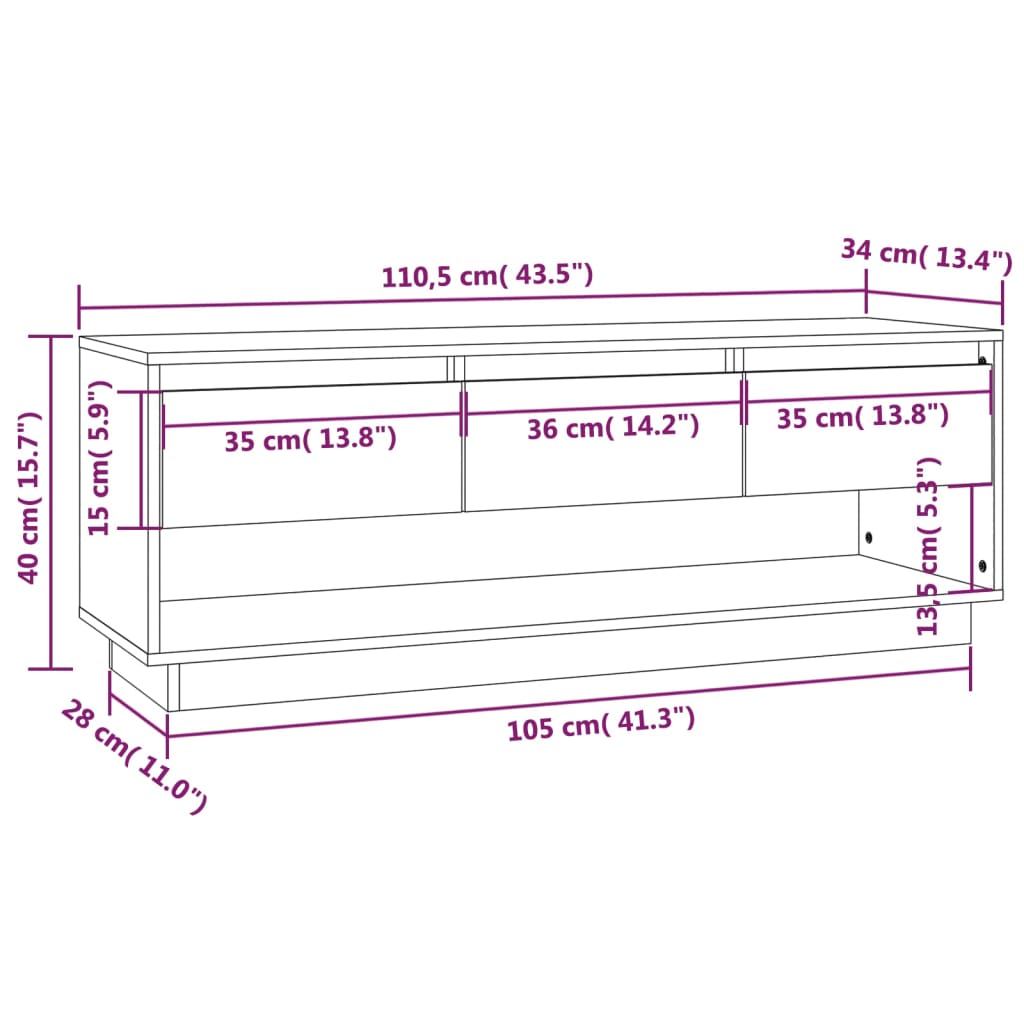vidaXL Meuble TV miel 110,5x34x40 cm Pin massif