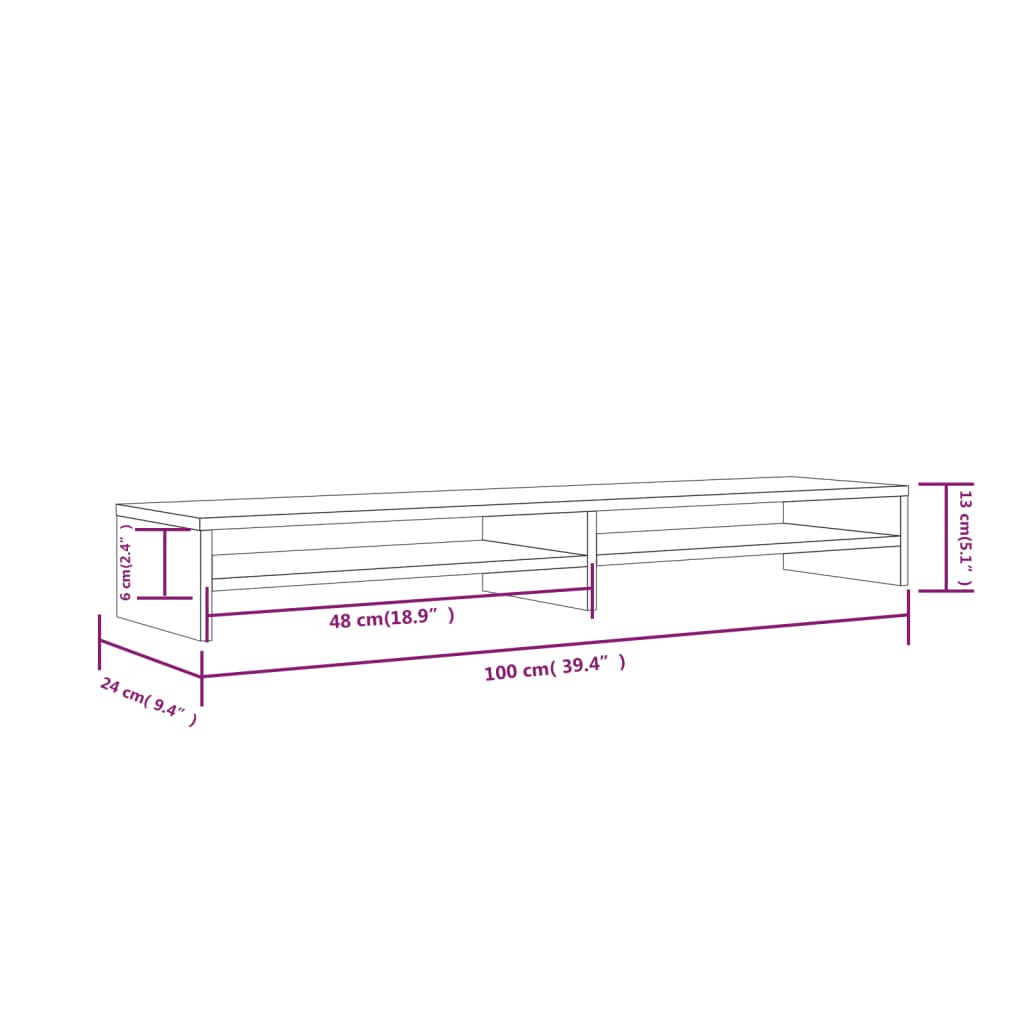 vidaXL Monitorständer Weiß 100x24x13 cm Massivholz Kiefer