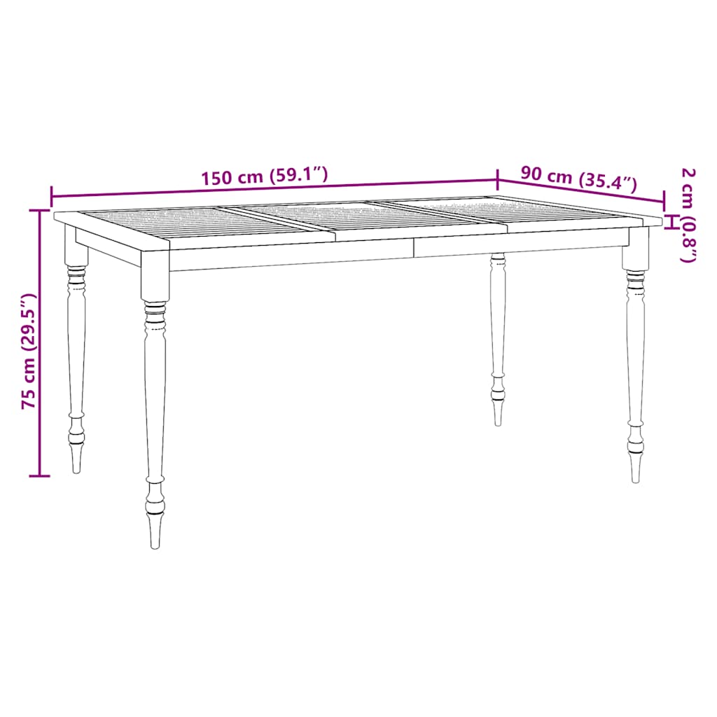 vidaXL Batavia-Tisch 150x90x75 cm Massivholz Teak