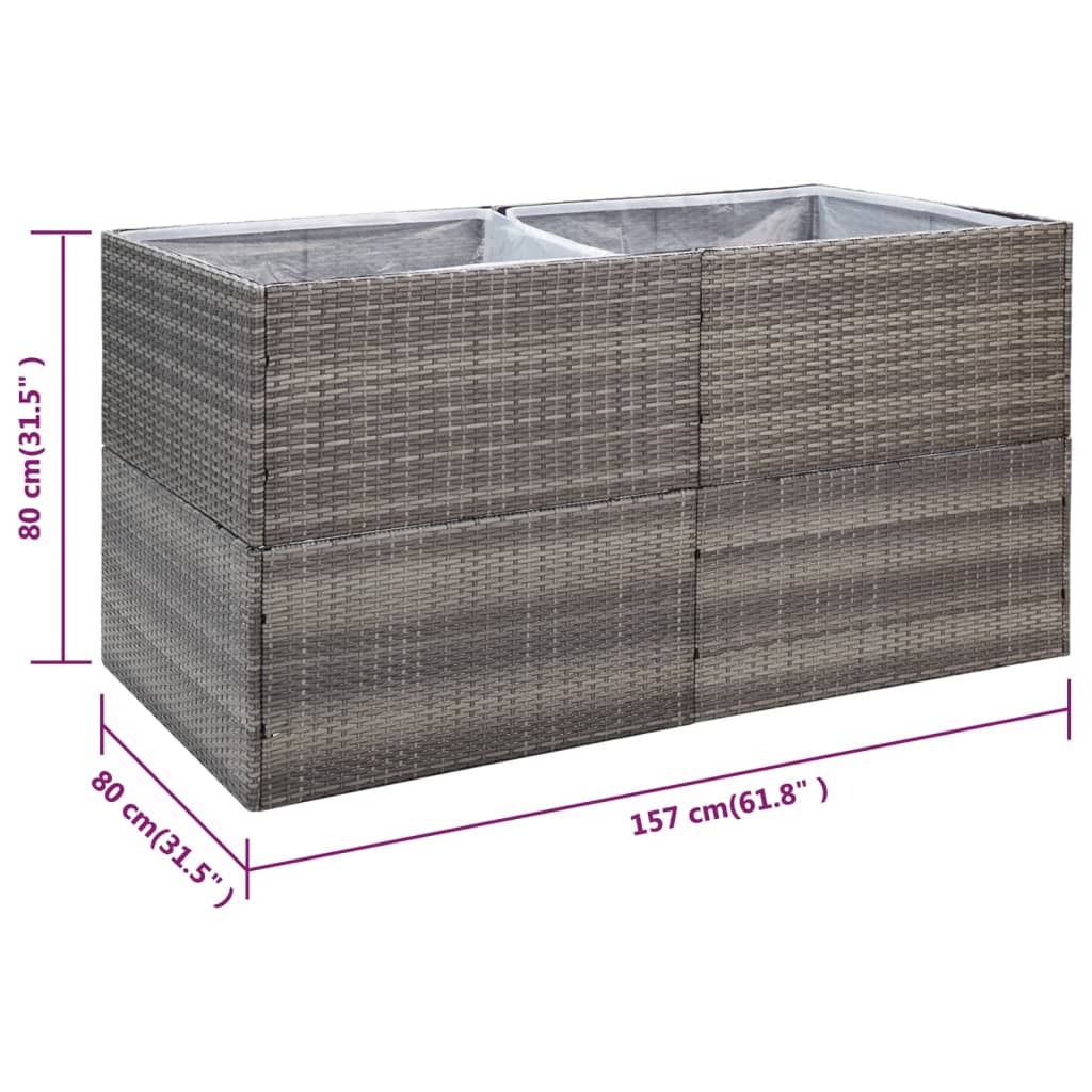 vidaXL Jardinière Gris 157x80x80 cm Résine Tressée