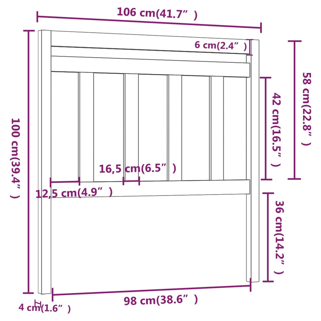 vidaXL Kopfteil Grau 106x4x100 cm Massivholz Kiefer