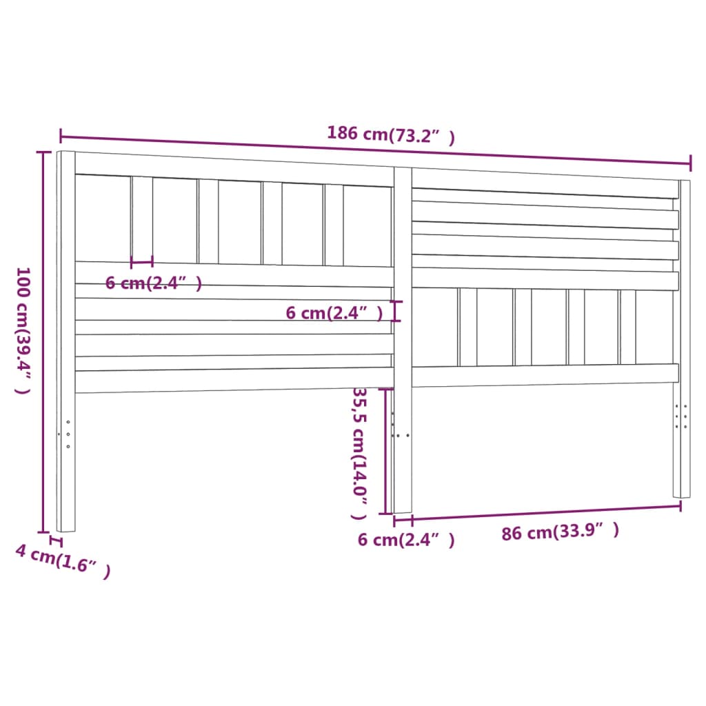 vidaXL Tête de lit gris 186x4x100 cm Bois de pin massif
