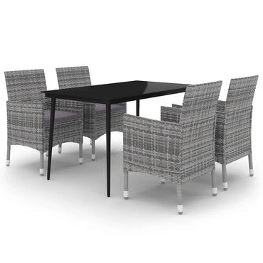 vidaXL 5-tlg. Garten-Essgruppe mit Auflagen Poly Rattan und Glas