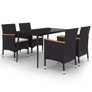 vidaXL 5-tlg. Garten-Essgruppe mit Auflagen Poly Rattan und Glas