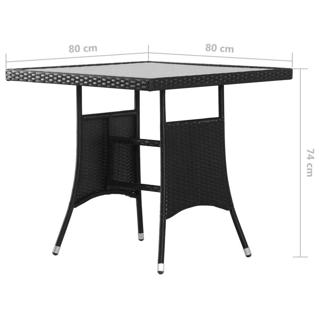 vidaXL Gartentisch Schwarz 80 x 80 x 74 cm Poly Rattan