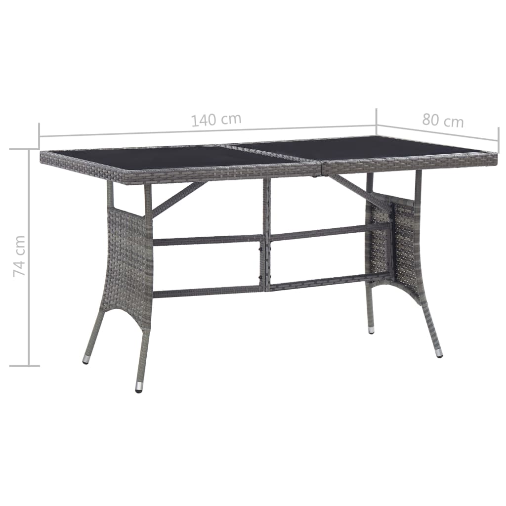 vidaXL Gartentisch Grau 140 x 80 x 74 cm Poly Rattan
