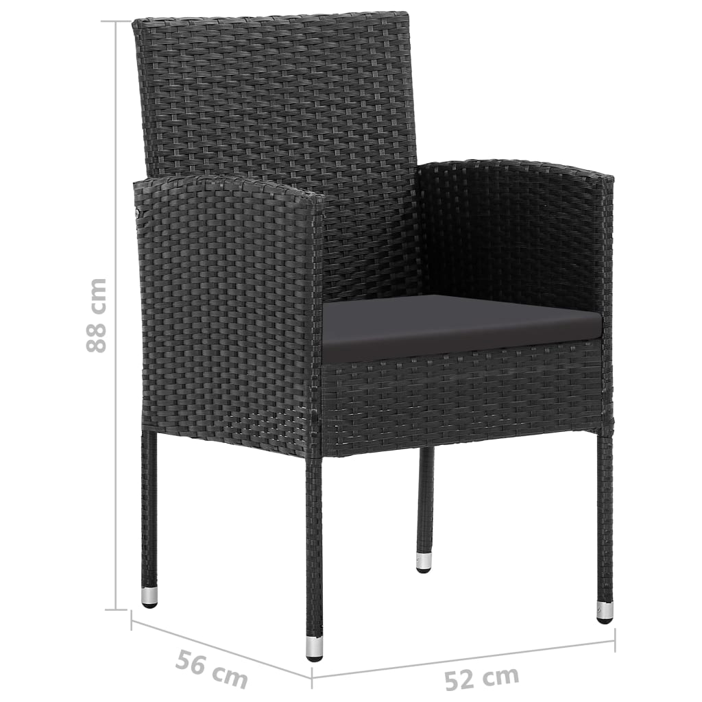 vidaXL Gartenstühle mit Kissen in Schwarz 2 Stk. Schwarz Poly Rattan