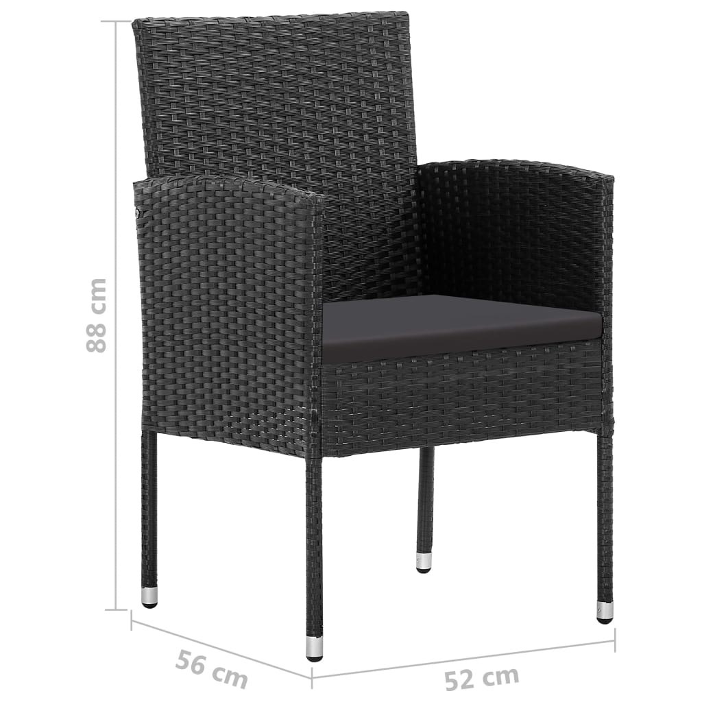 vidaXL Gartenstühle mit Kissen in Schwarz 4 Stk. Schwarz Polyrattan