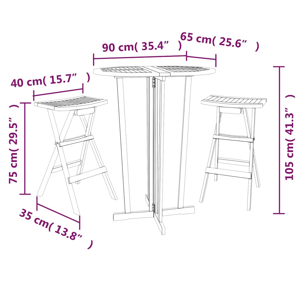 vidaXL 3-tlg. Bar-Set Klappbar Massivholz Teak