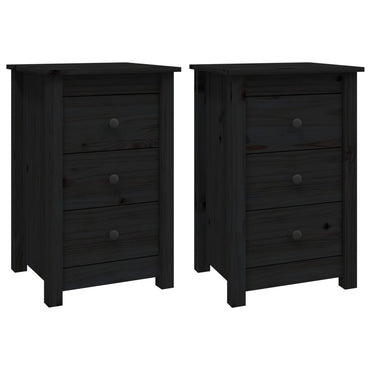 vidaXL Nachttische 2 Stk. Schwarz 40x35x61,5 cm Massivholz Kiefer