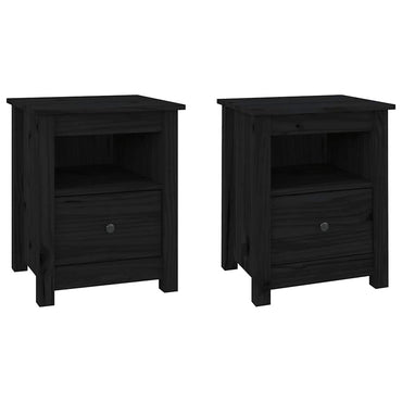 vidaXL Nachttische 2 Stk. Schwarz 40x35x49 cm Massivholz Kiefer