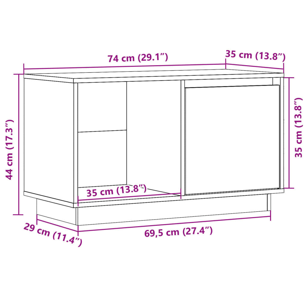 Meuble TV vidaXL 74x35x44 cm Bois de pin massif