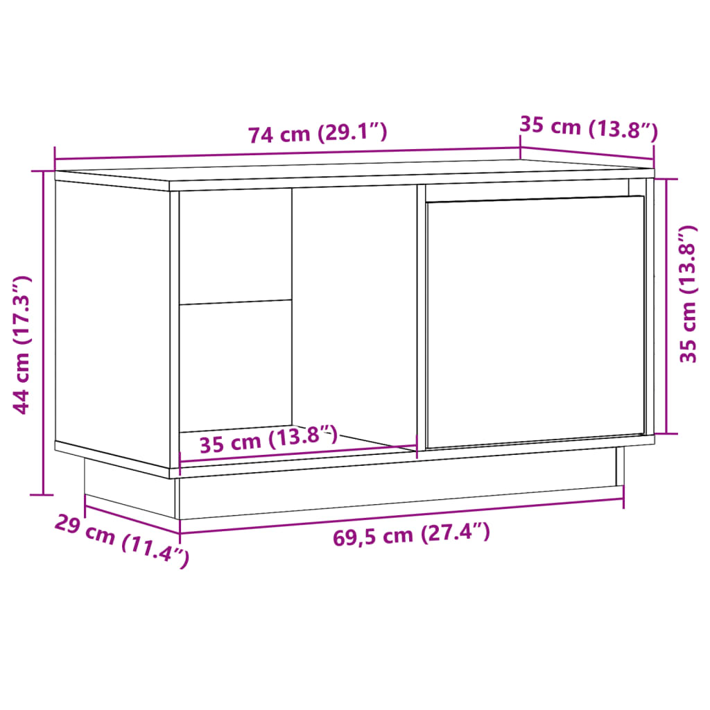 vidaXL TV-Schrank Honigbraun 74x35x44 cm Massivholz Kiefer