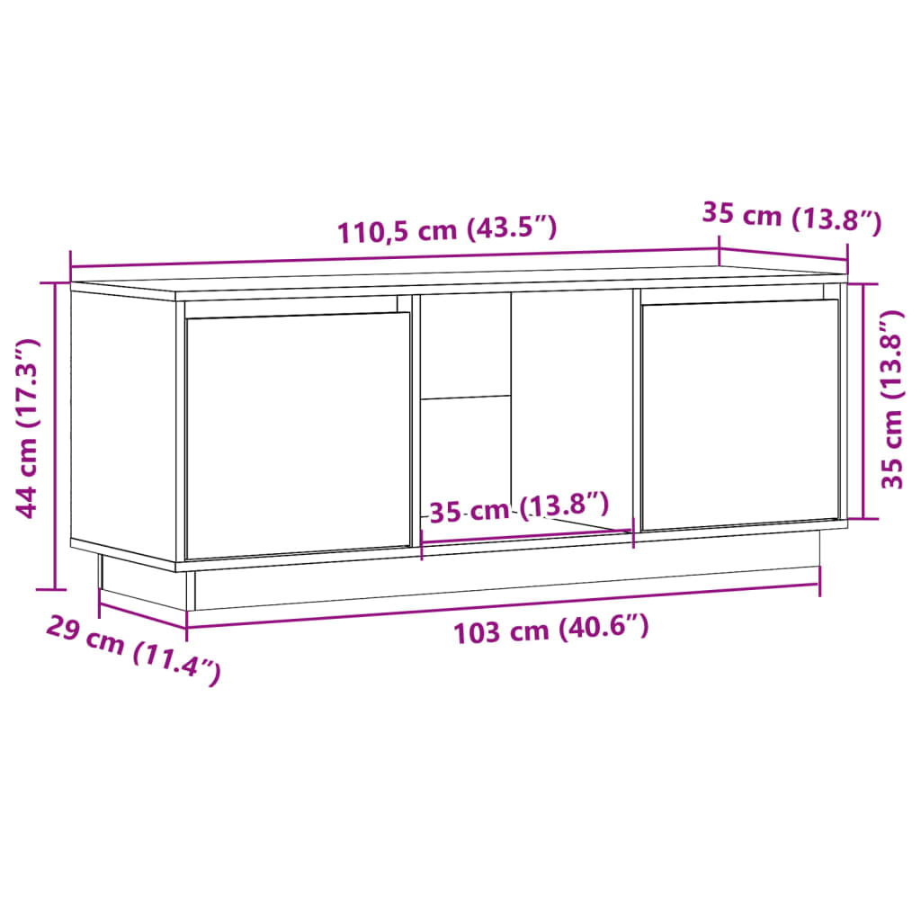 vidaXL Meuble TV marron miel 110,5x35x44 cm pin massif