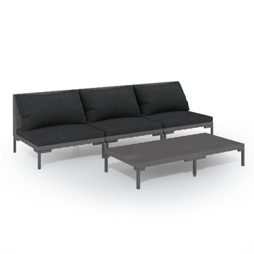 vidaXL 4-tlg. Garten-Lounge-Set mit Kissen Poly Rattan Dunkelgrau