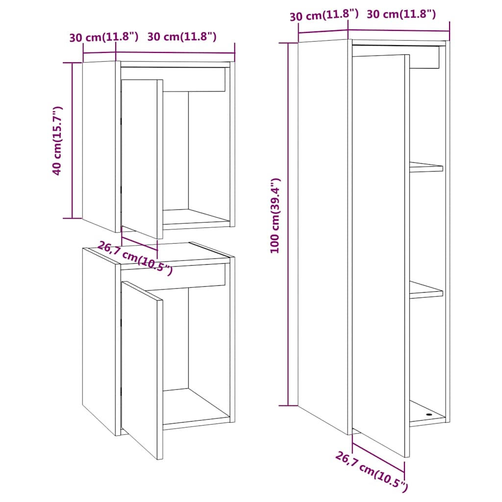 vidaXL Meubles TV 3 pcs Blanc Bois de pin massif
