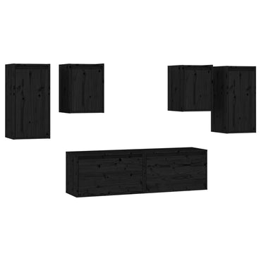 vidaXL Meubles TV 6 pcs Noir Bois de pin massif