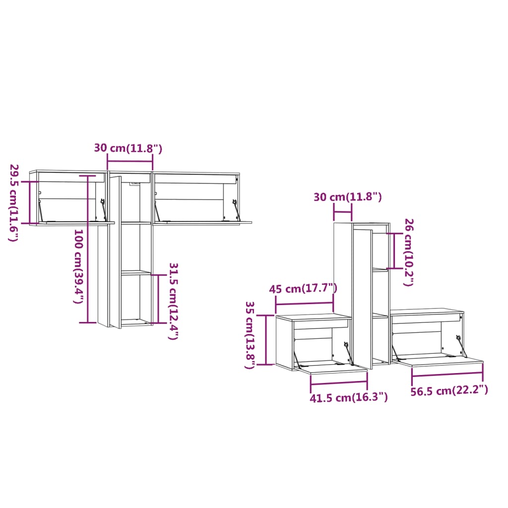 vidaXL Meubles TV 6 pcs Noir Bois de pin massif