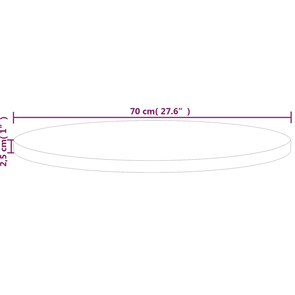 vidaXL Plateau de table rond Ø70x2,5 cm Bois de chêne massif non traité