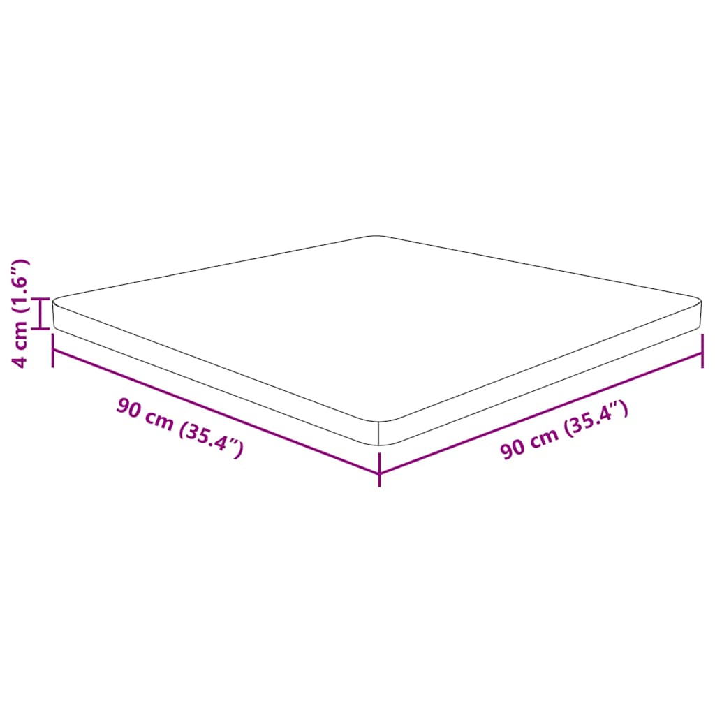 vidaXL Plateau de Table Carré 90x90x4 cm Bois de Chêne Brut