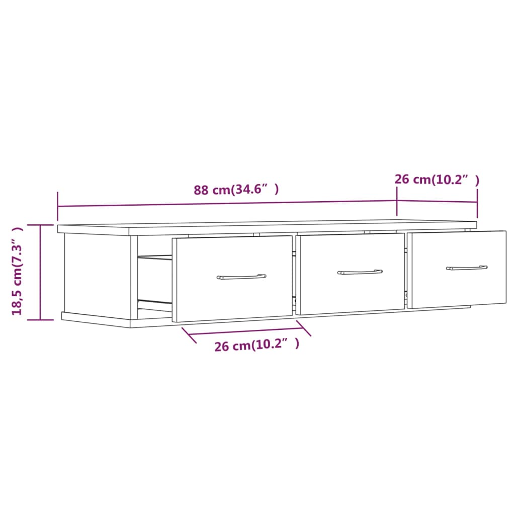 vidaXL Wandschrank Räuchereiche 88x26x18,5 cm Holzwerkstoff