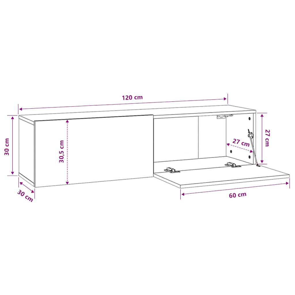 Meuble TV mural vidaXL Gris Sonoma 120x30x30 cm Bois d'ingénierie