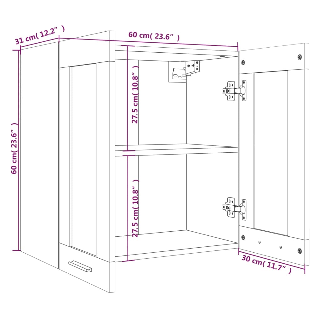 vidaXL Hängeschrank Lyon Glas Räuchereiche 60x31x60 cm Holzwerkstoff
