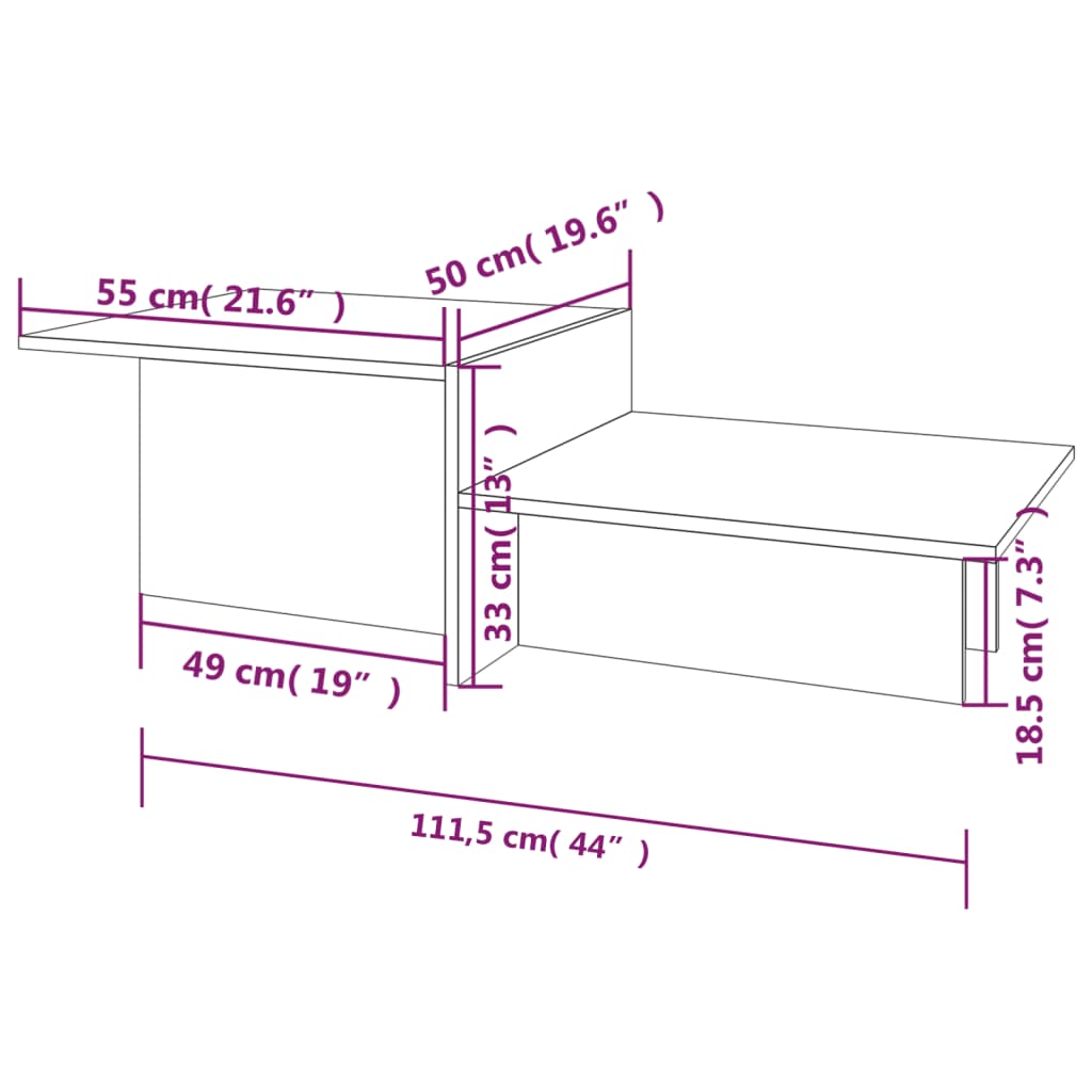 vidaXL Couchtisch Grau Sonoma 111,5x50x33 cm Holzwerkstoff