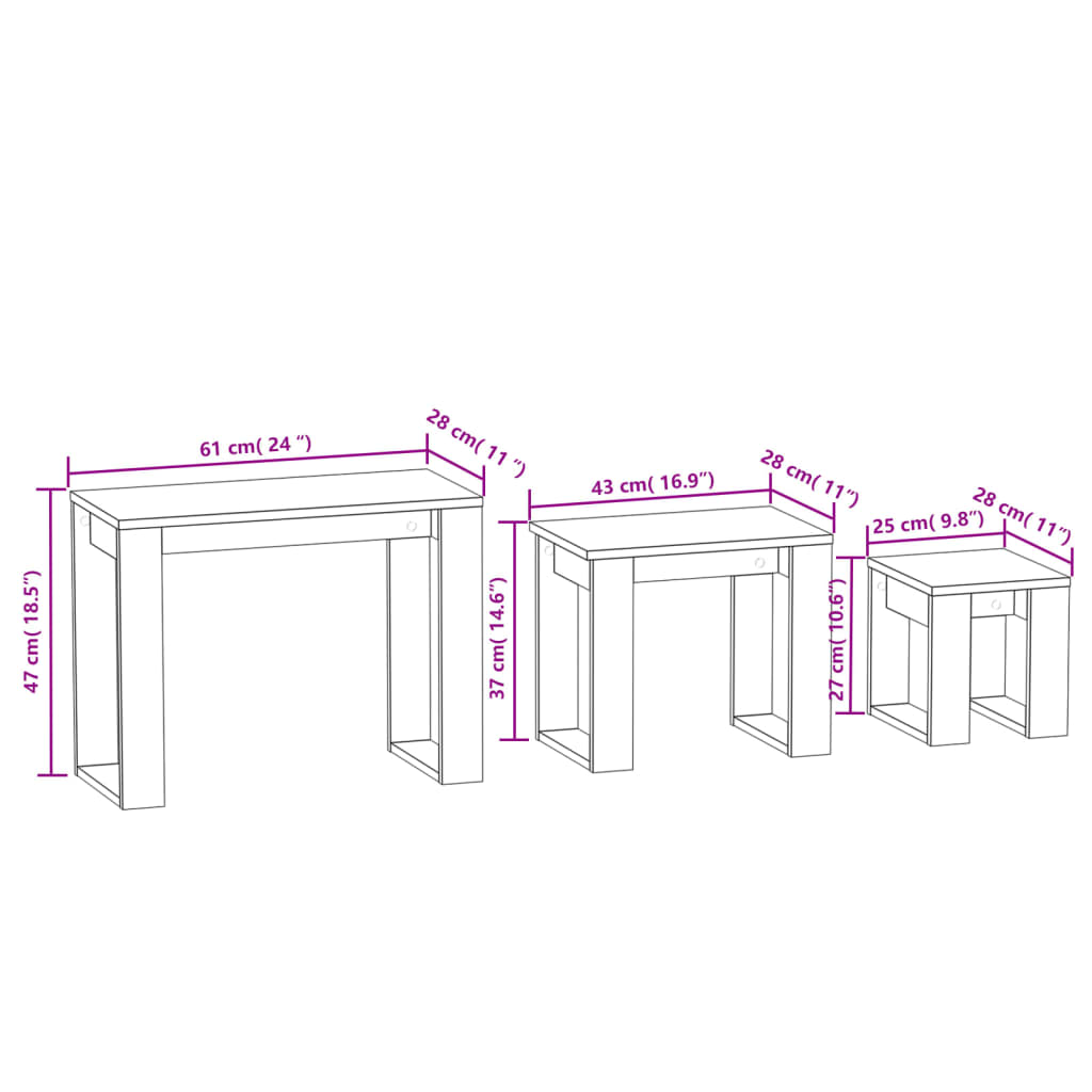 vidaXL Satztische 3 Stk. Räuchereiche Holzwerkstoff