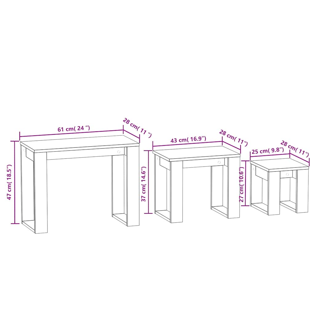 vidaXL Satztische 3 Stk. Grau Sonoma Holzwerkstoff