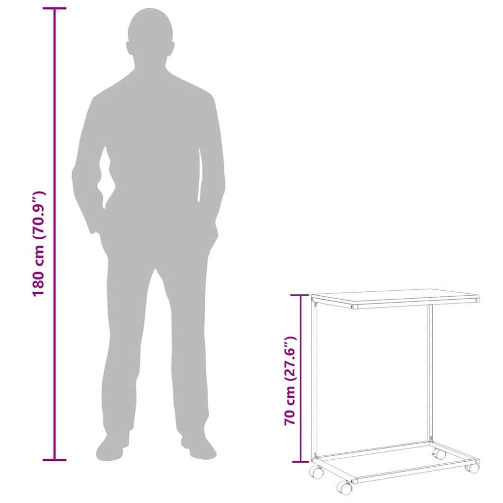 Beistelltisch mit Rollen Schwarz 55x35x70 cm Holzwerkstoff
