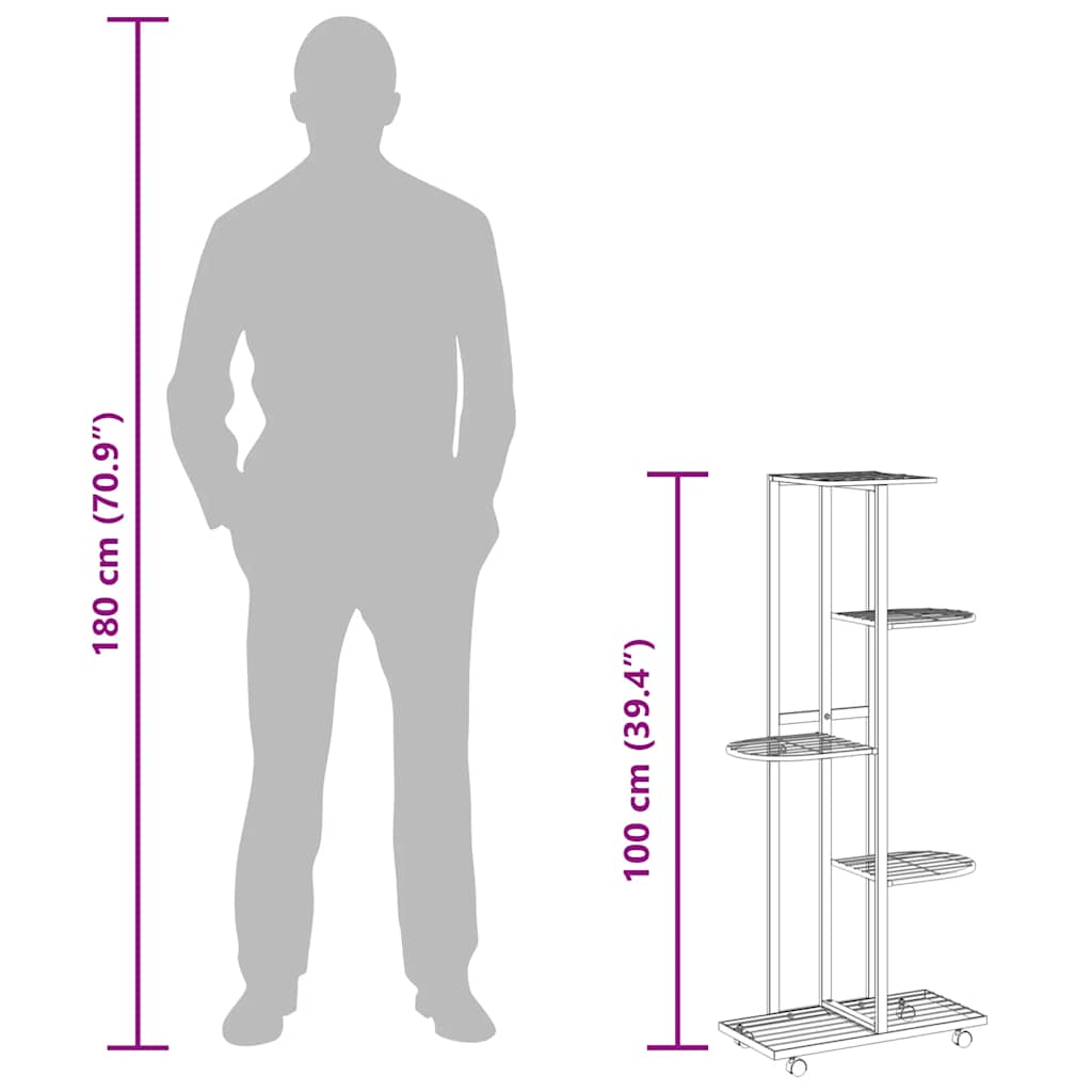 Blumenständer 5-Etagen mit Rollen 44x23x100 cm Weiß Eisen