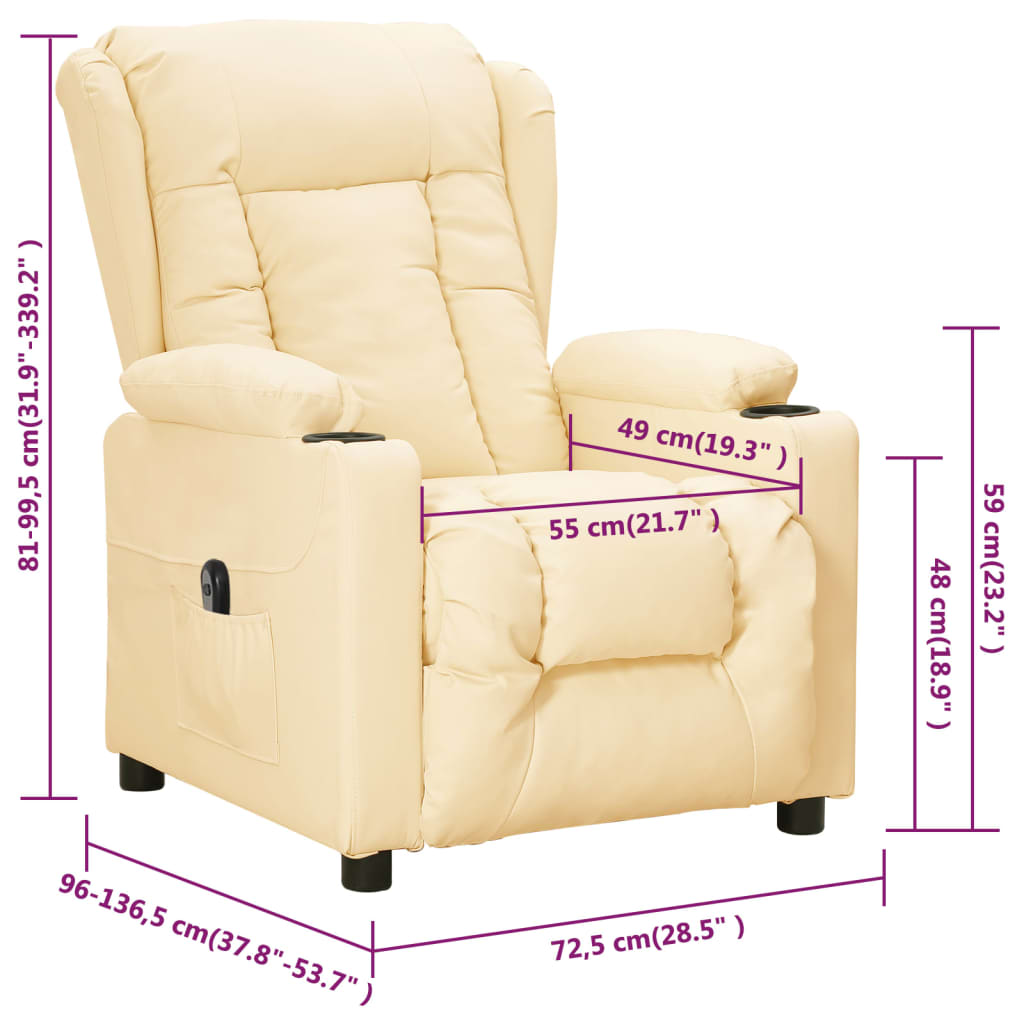 vidaXL Relaxsessel Elektrisch Creme Kunstleder