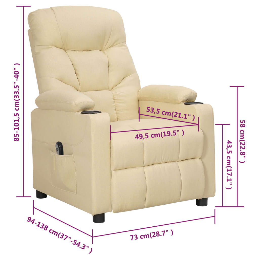 vidaXL Relaxsessel Elektrisch Creme Stoff