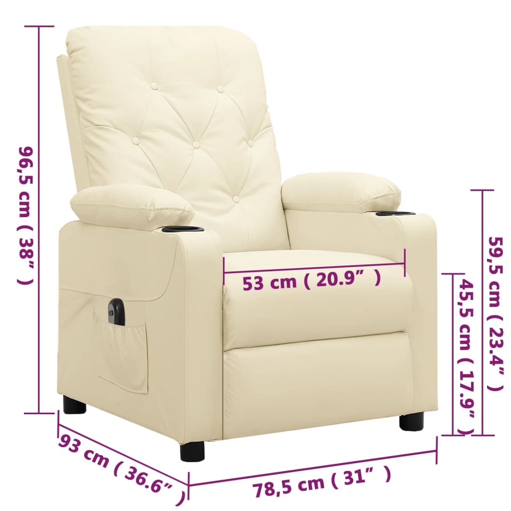 vidaXL Relaxsessel Elektrisch Creme Kunstleder
