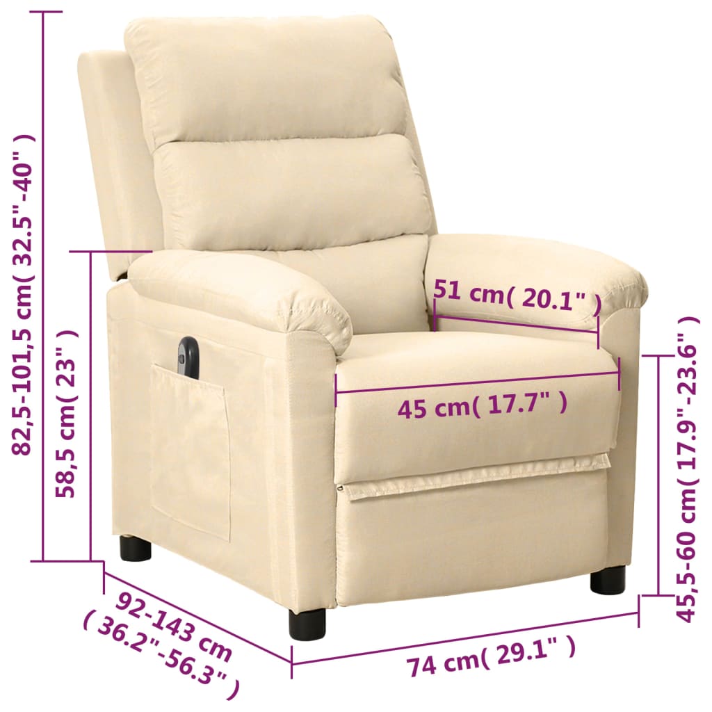 vidaXL Fauteuil de relaxation électrique crème tissu